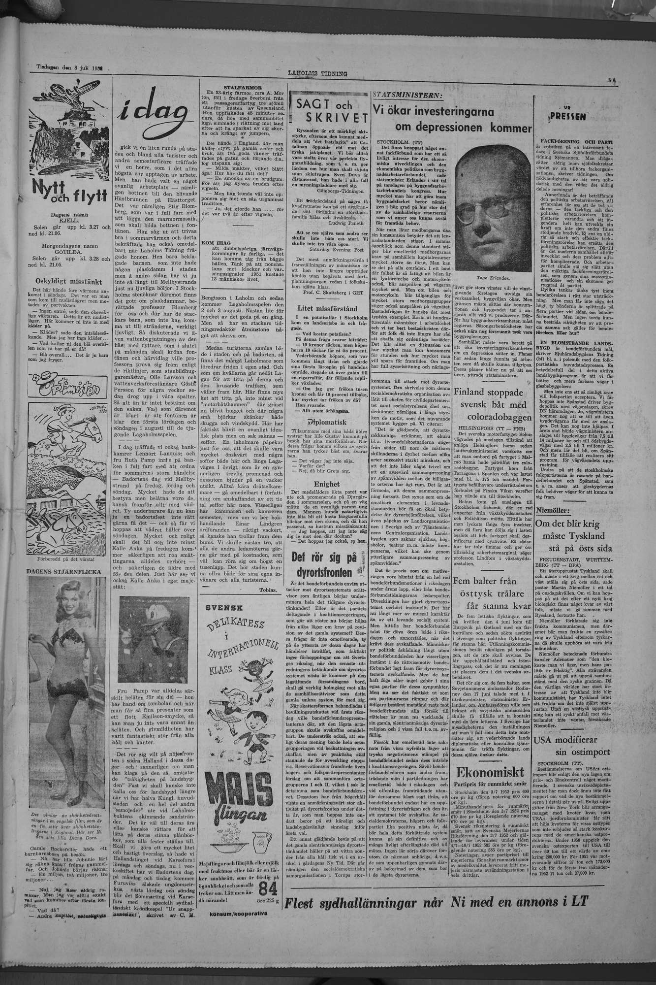 Laholms Tidning Tisdag 8 juli 1952, sida 5
