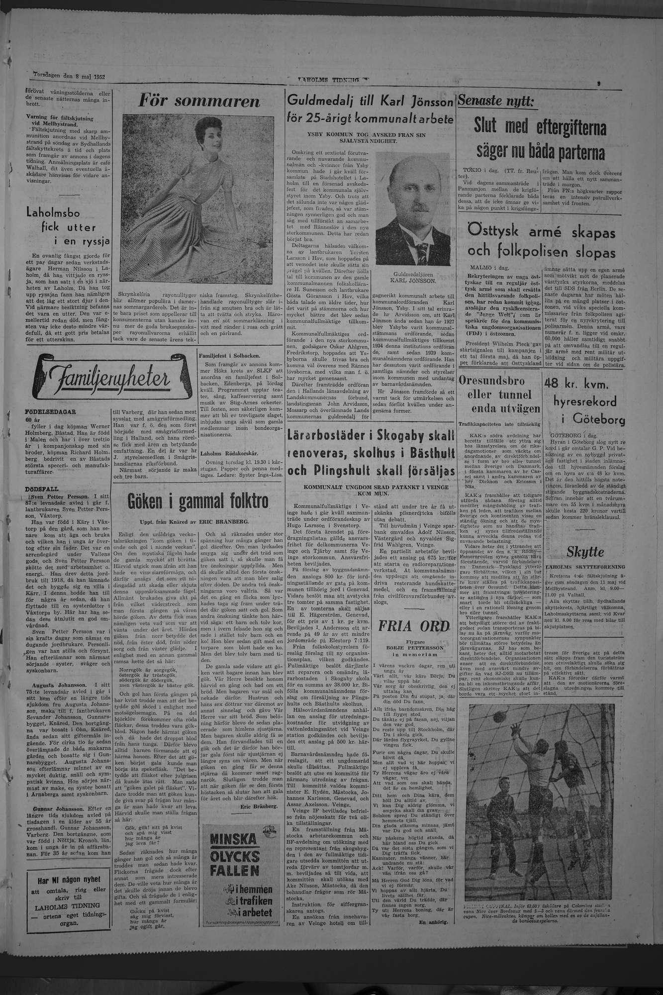 Laholms Tidning Torsdag 8 maj 1952, sida 3
