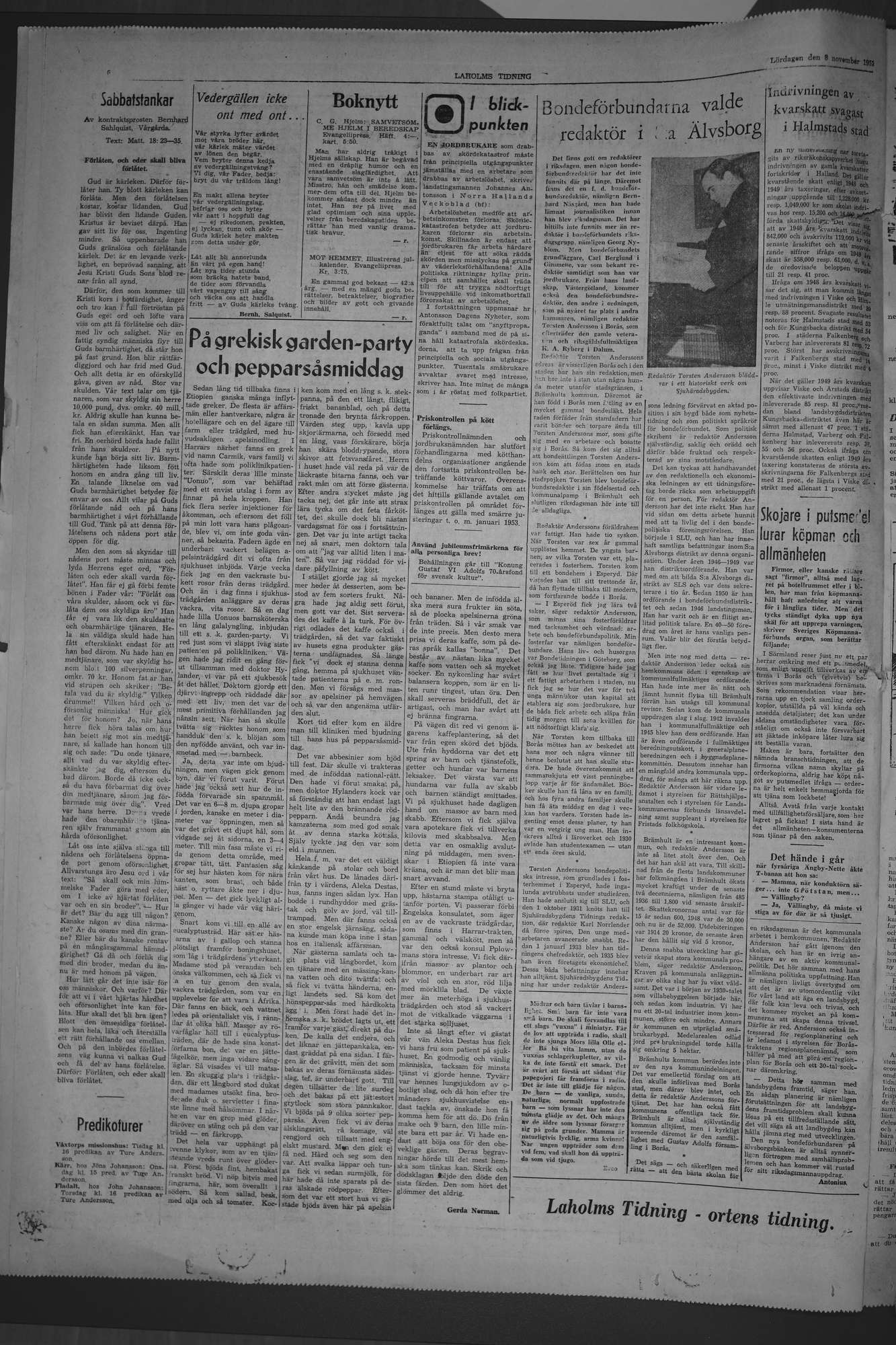 Laholms Tidning Lördag 8 november 1952, sida 6