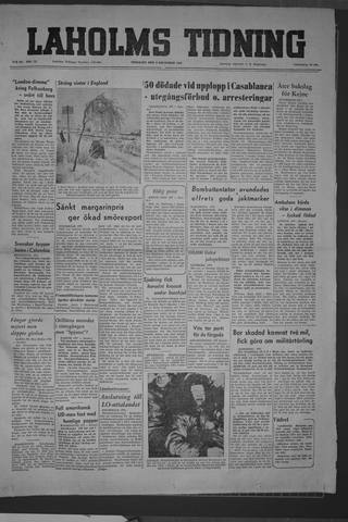 Förstasidan, Tisdag 9 december 1952