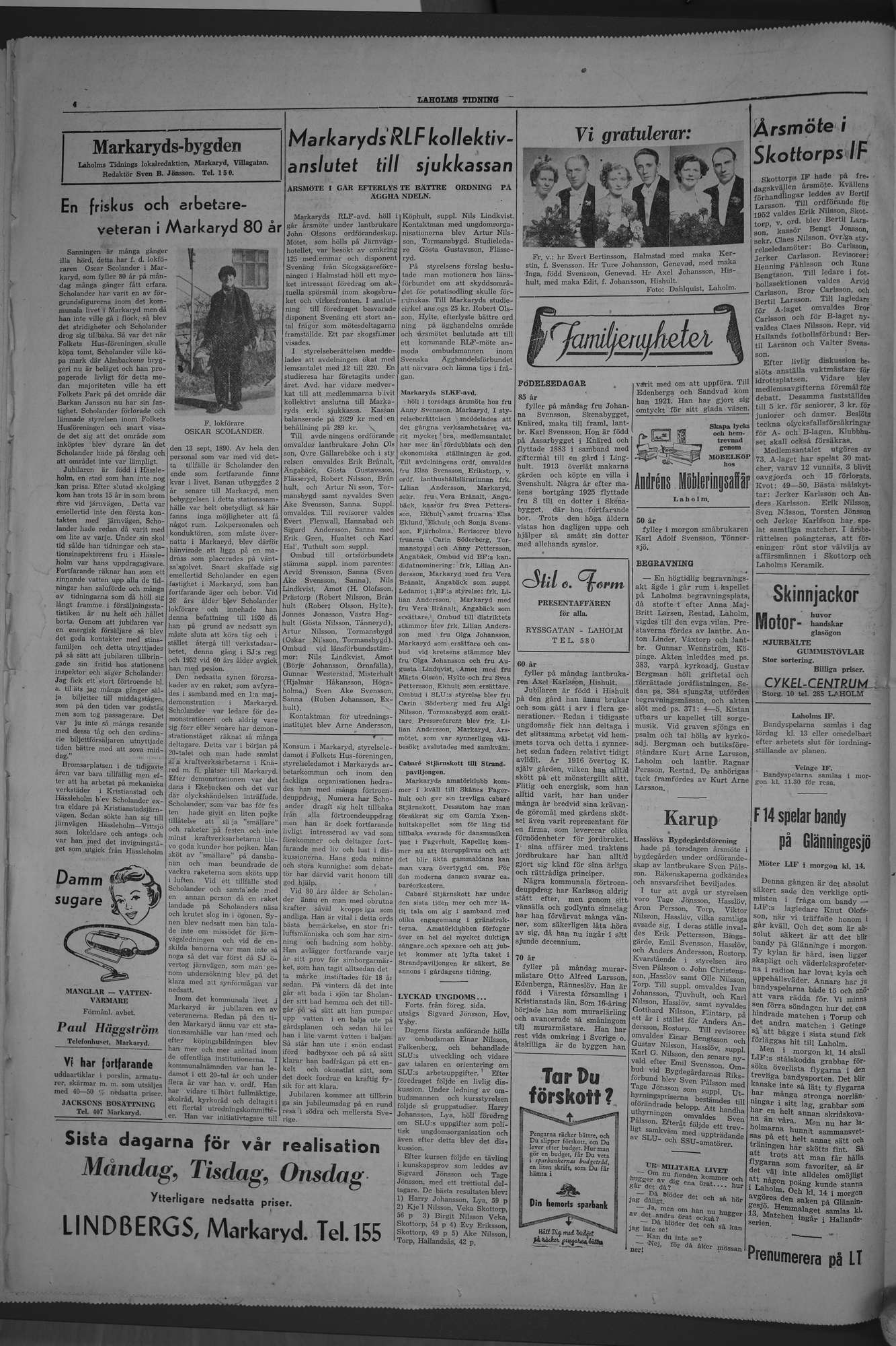Laholms Tidning Lördag 9 februari 1952, sida 4