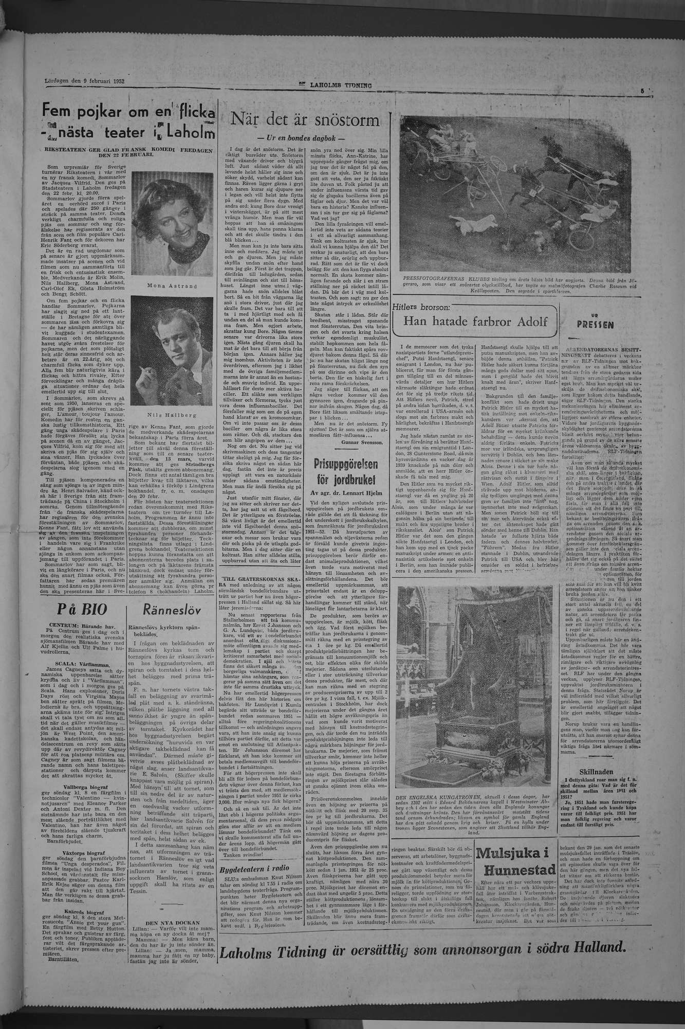 Laholms Tidning Lördag 9 februari 1952, sida 5