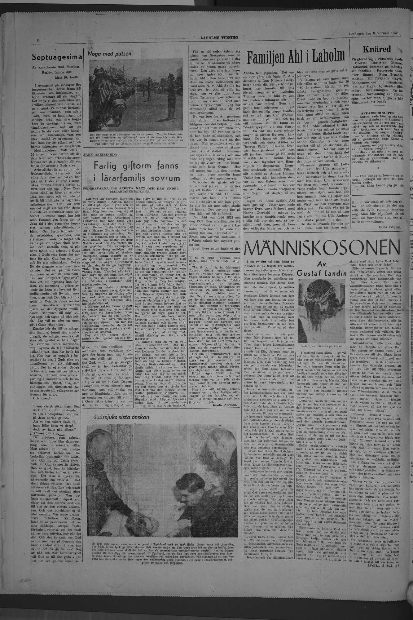 Laholms Tidning Lördag 9 februari 1952, sida 6