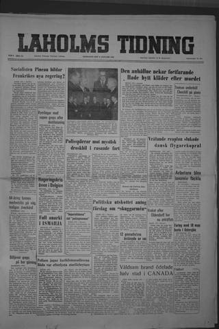 Förstasidan, Onsdag 9 januari 1952