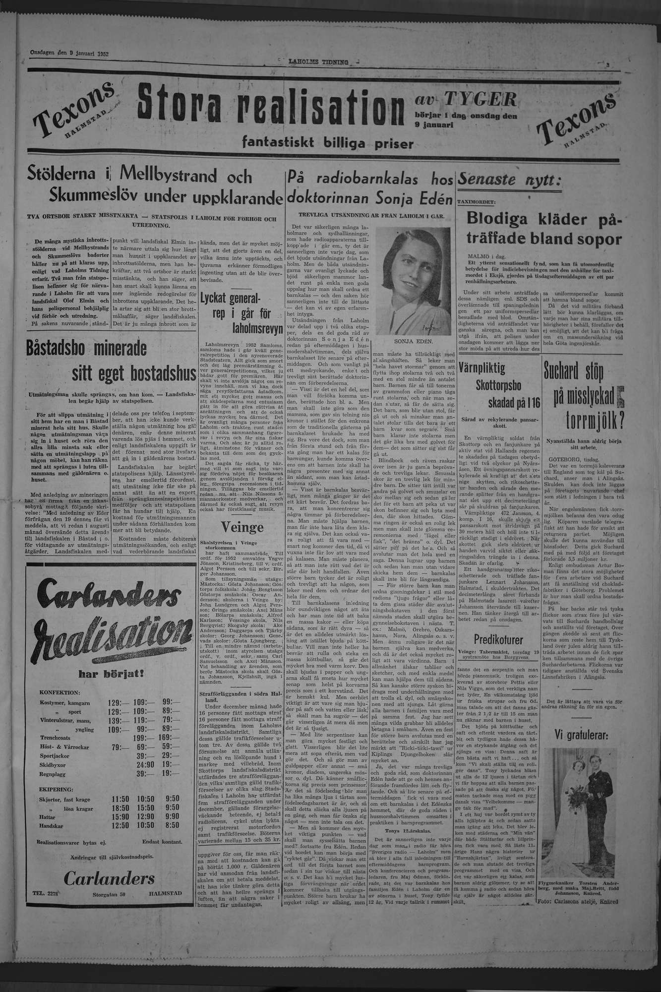 Laholms Tidning Onsdag 9 januari 1952, sida 3