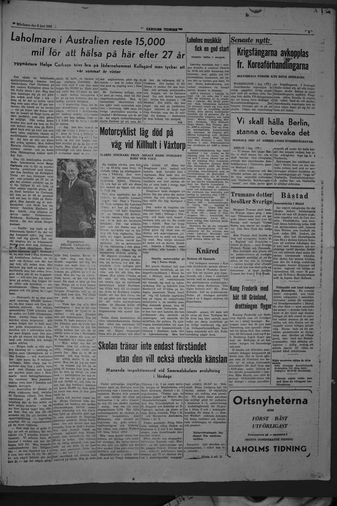 Laholms Tidning Måndag 9 juni 1952, sida 3