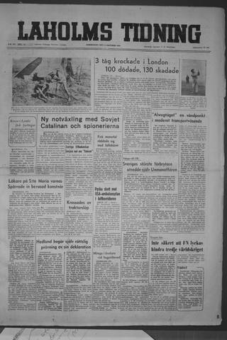 Förstasidan, Torsdag 9 oktober 1952