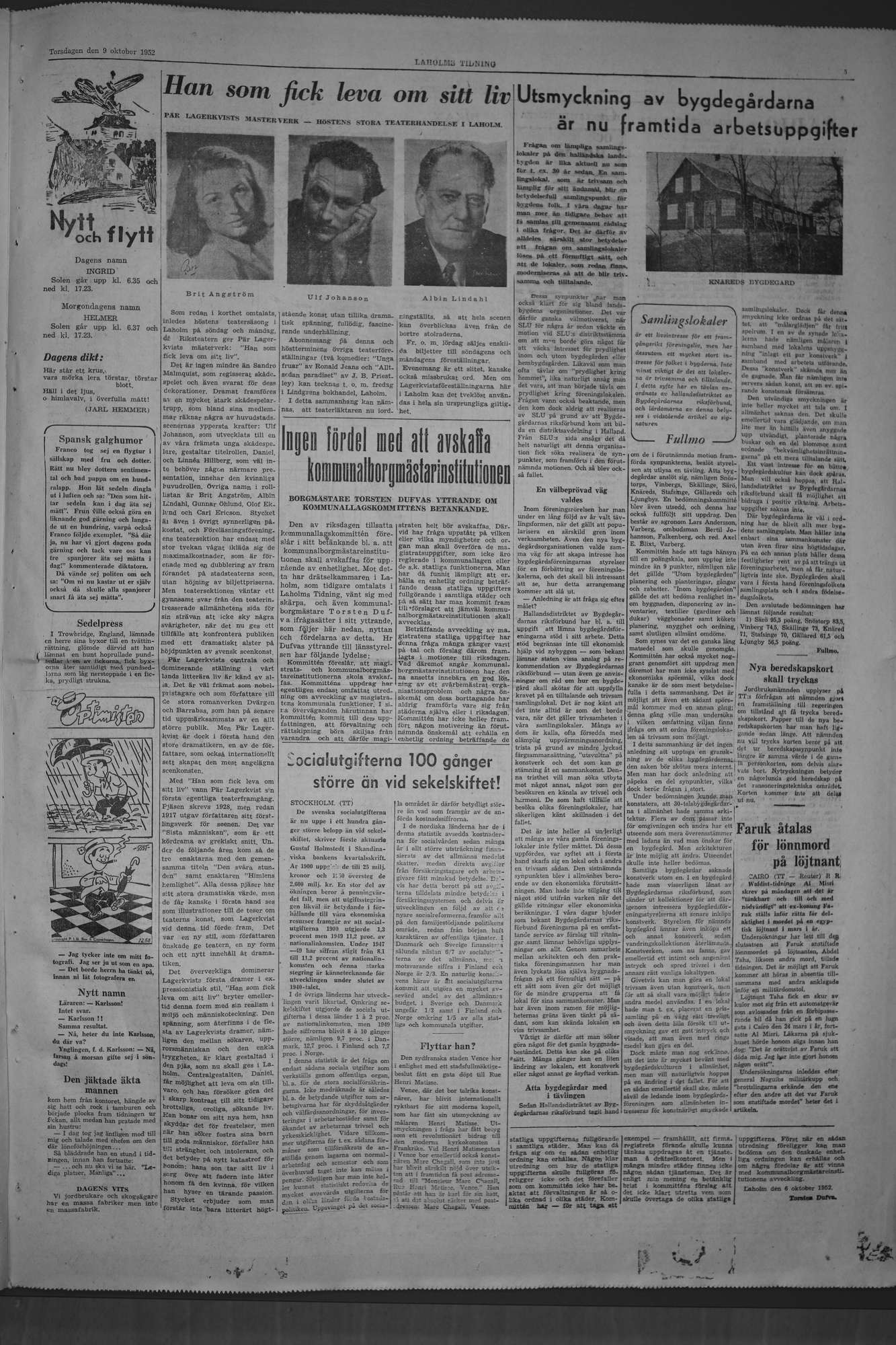 Laholms Tidning Torsdag 9 oktober 1952, sida 5