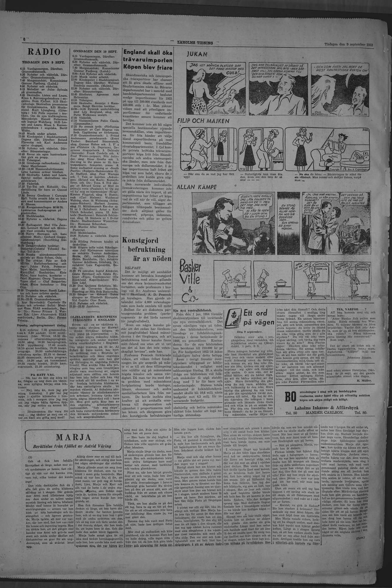 Laholms Tidning Tisdag 9 september 1952, sida 6