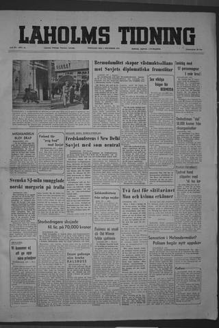 Förstasidan, Tisdag 1 december 1953