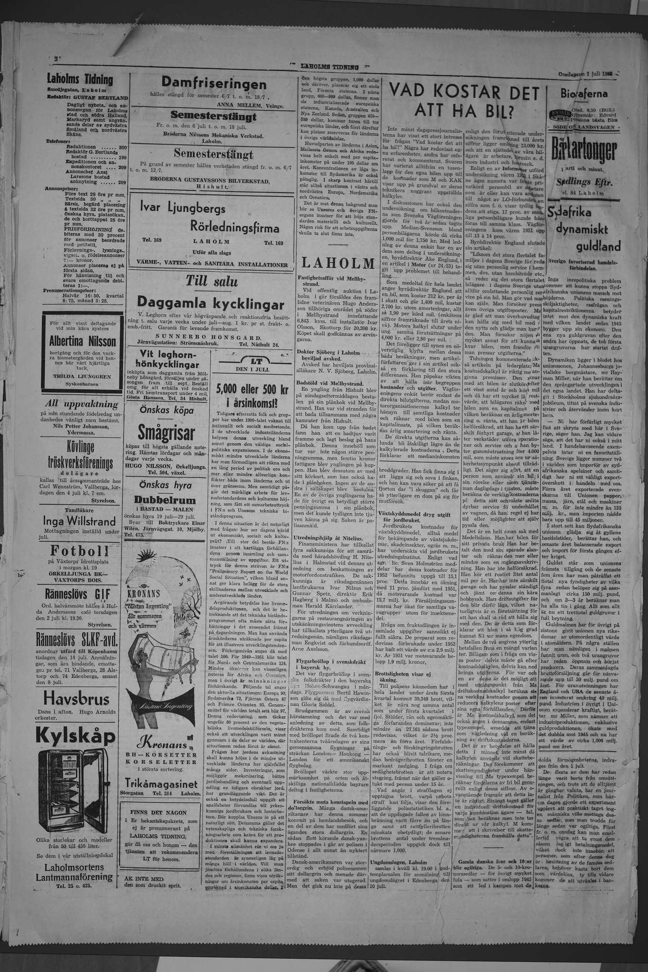 Laholms Tidning Onsdag 1 juli 1953, sida 2