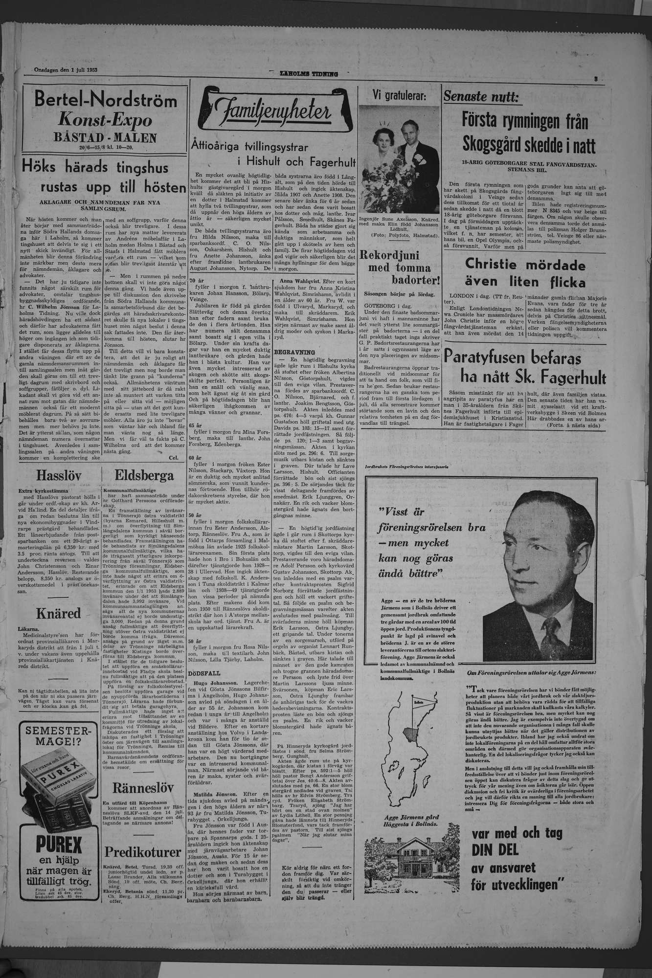 Laholms Tidning Onsdag 1 juli 1953, sida 3