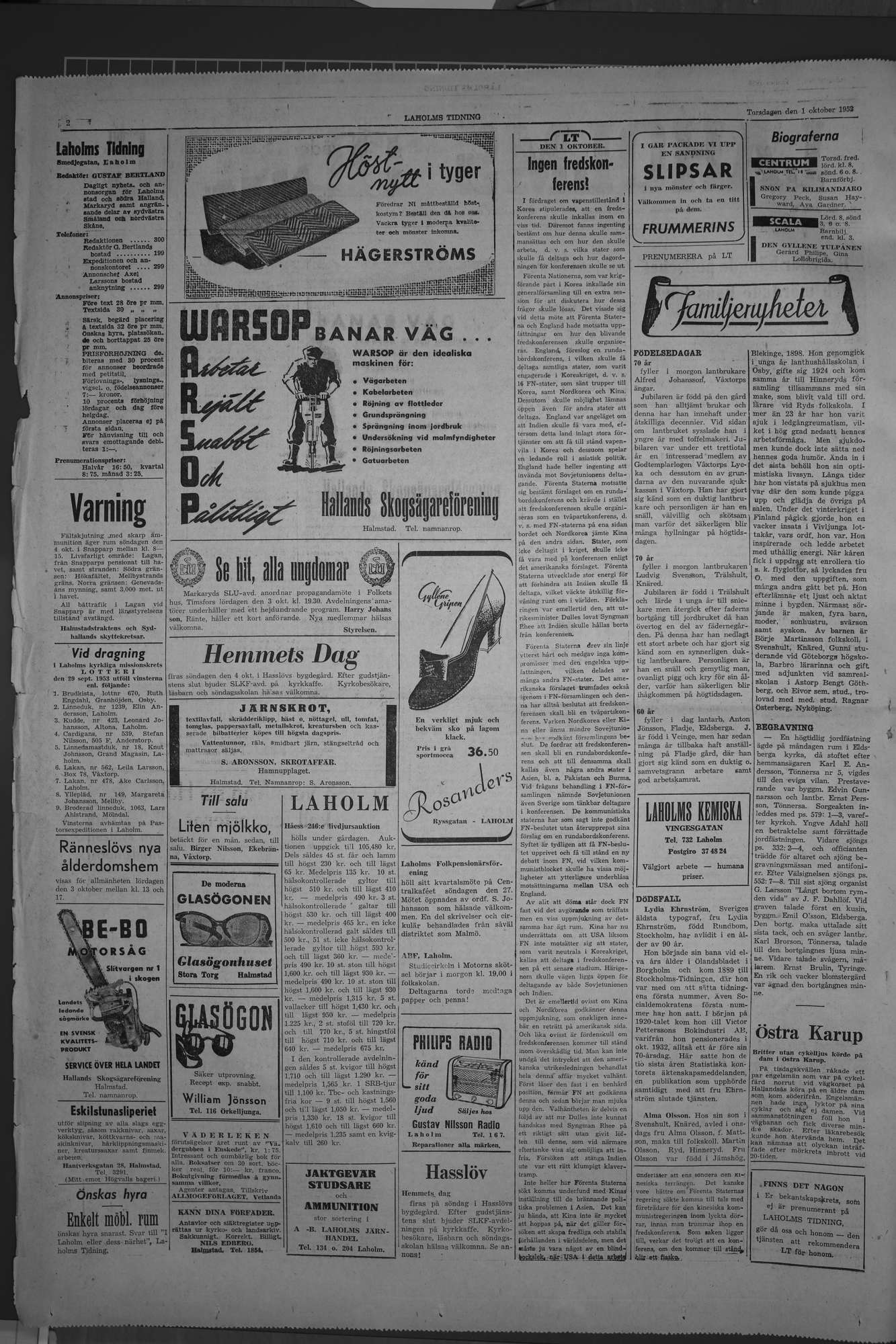 Laholms Tidning Torsdag 1 oktober 1953, sida 2
