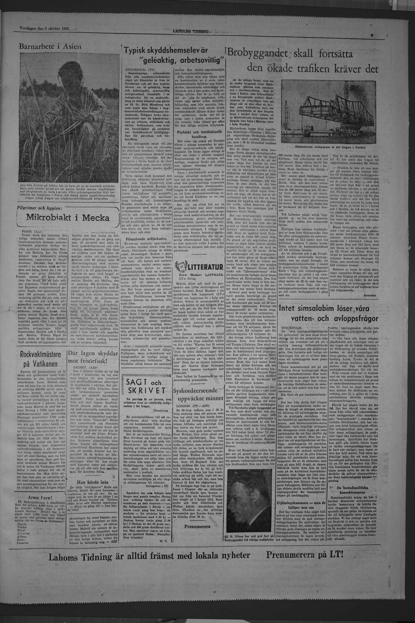 Laholms Tidning Torsdag 1 oktober 1953, sida 5