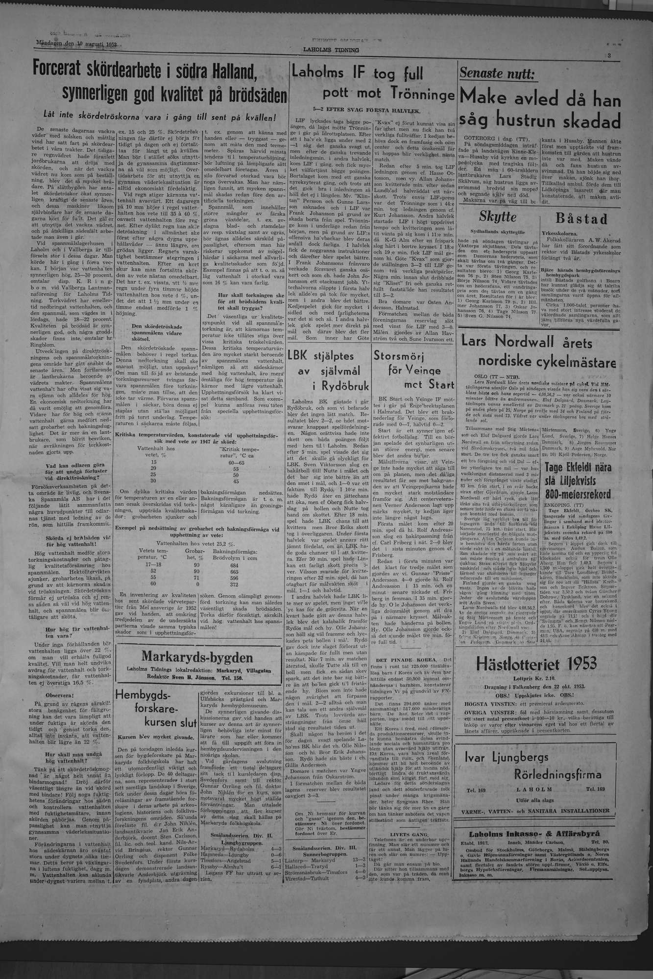 Laholms Tidning Måndag 10 augusti 1953, sida 3