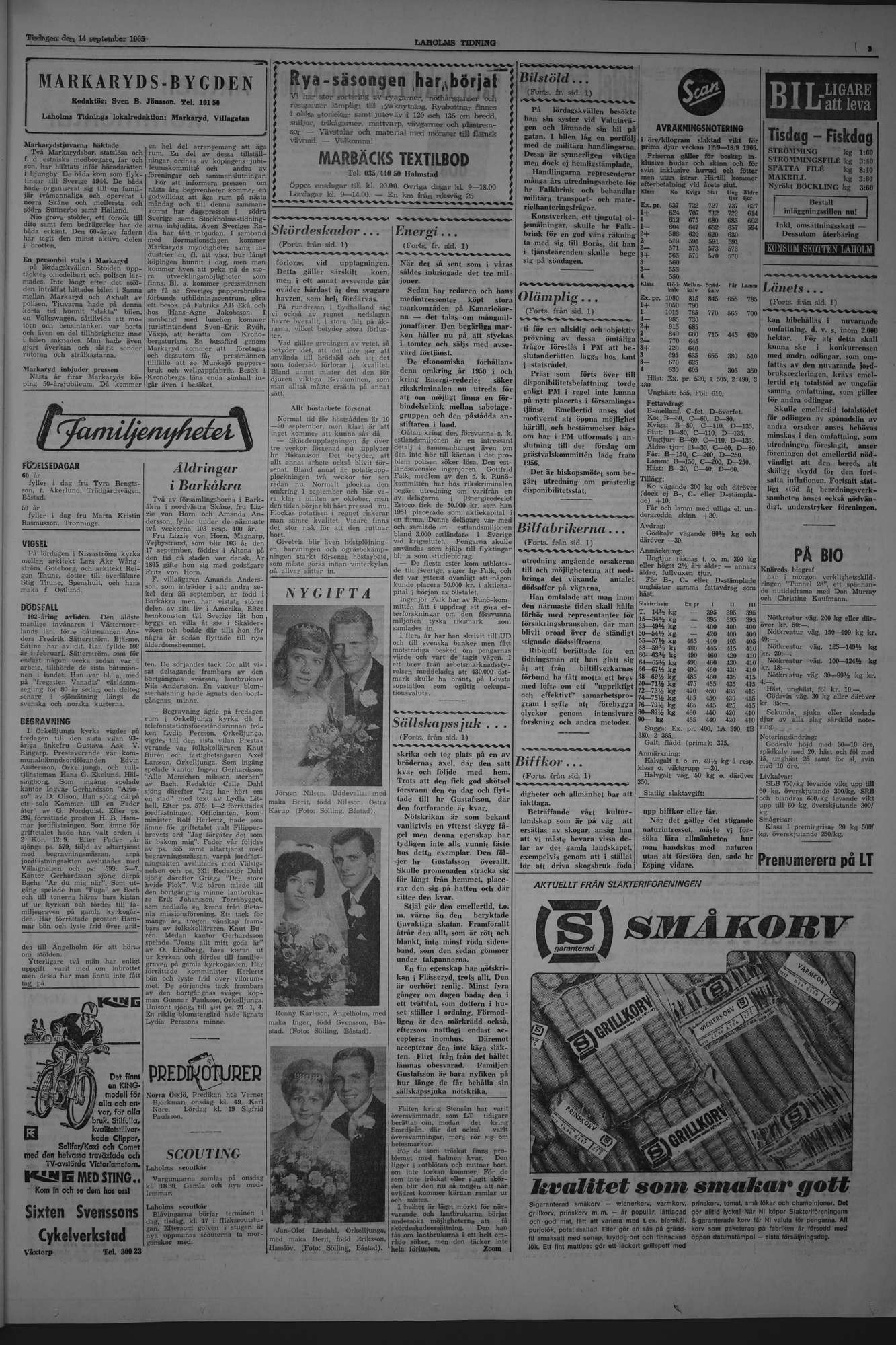 Laholms Tidning Lördag 14 augusti 1965, sida 3