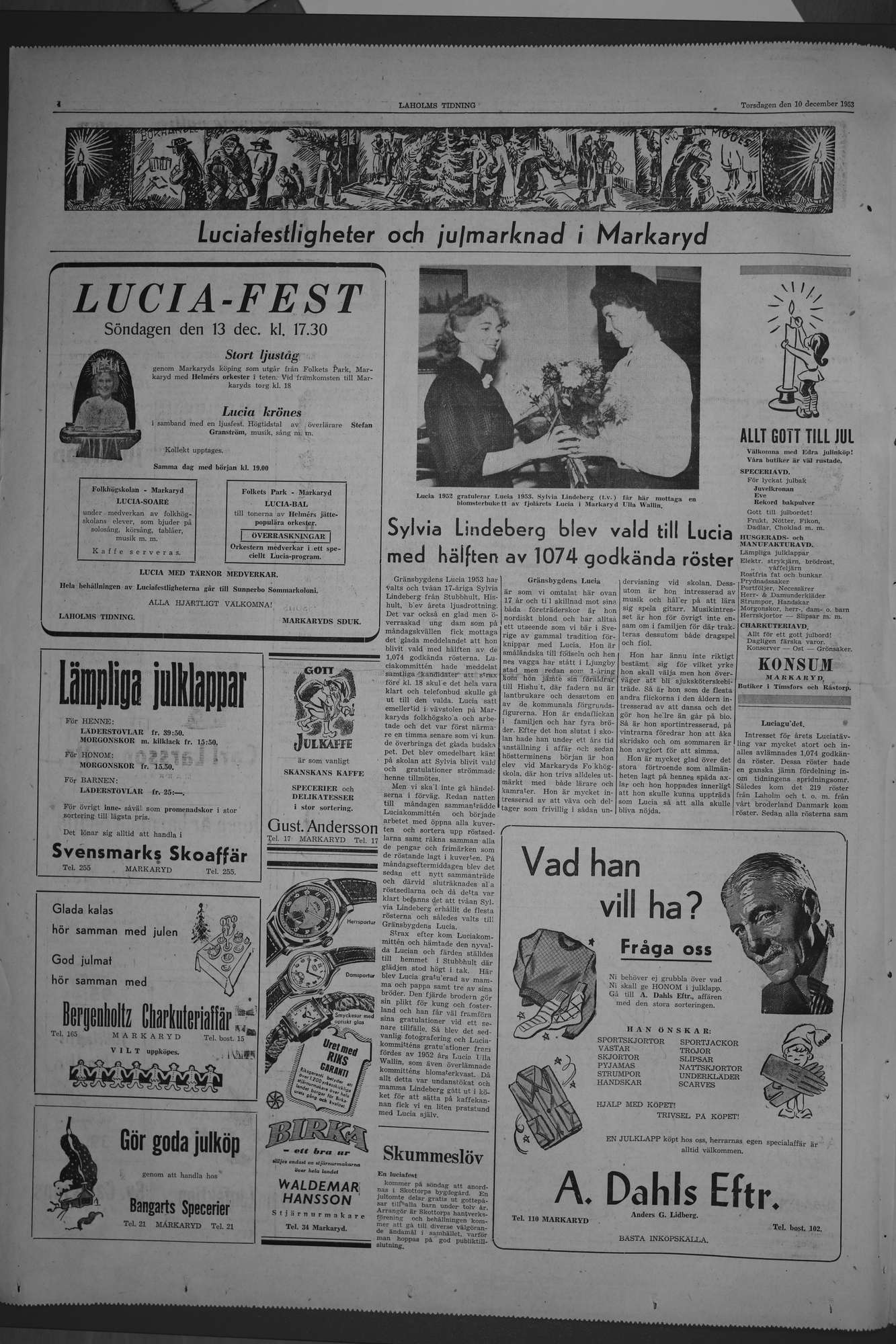 Laholms Tidning Torsdag 10 december 1953, sida 4