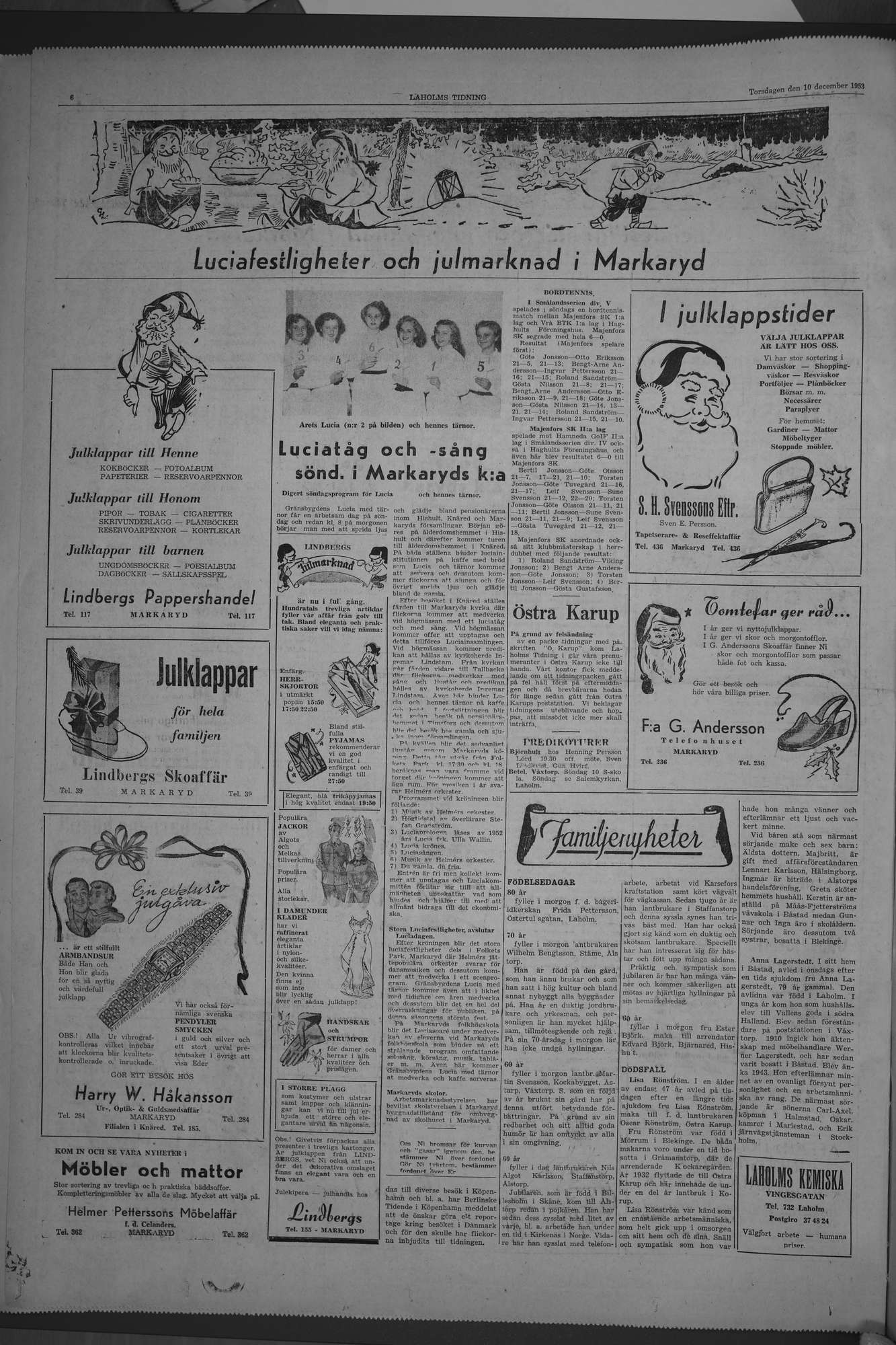 Laholms Tidning Torsdag 10 december 1953, sida 6