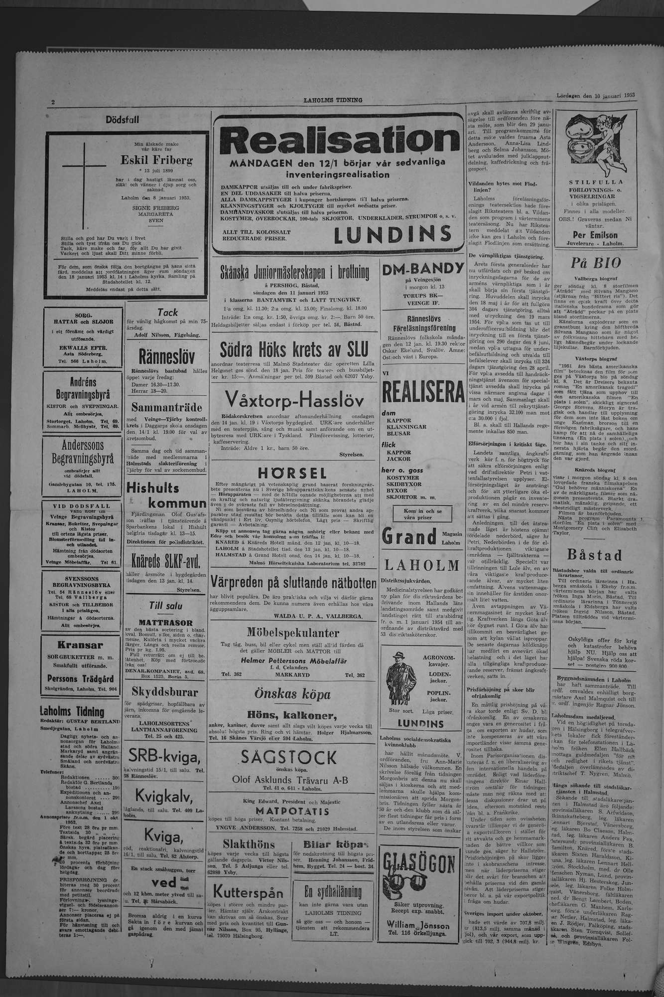 Laholms Tidning Lördag 10 januari 1953, sida 2