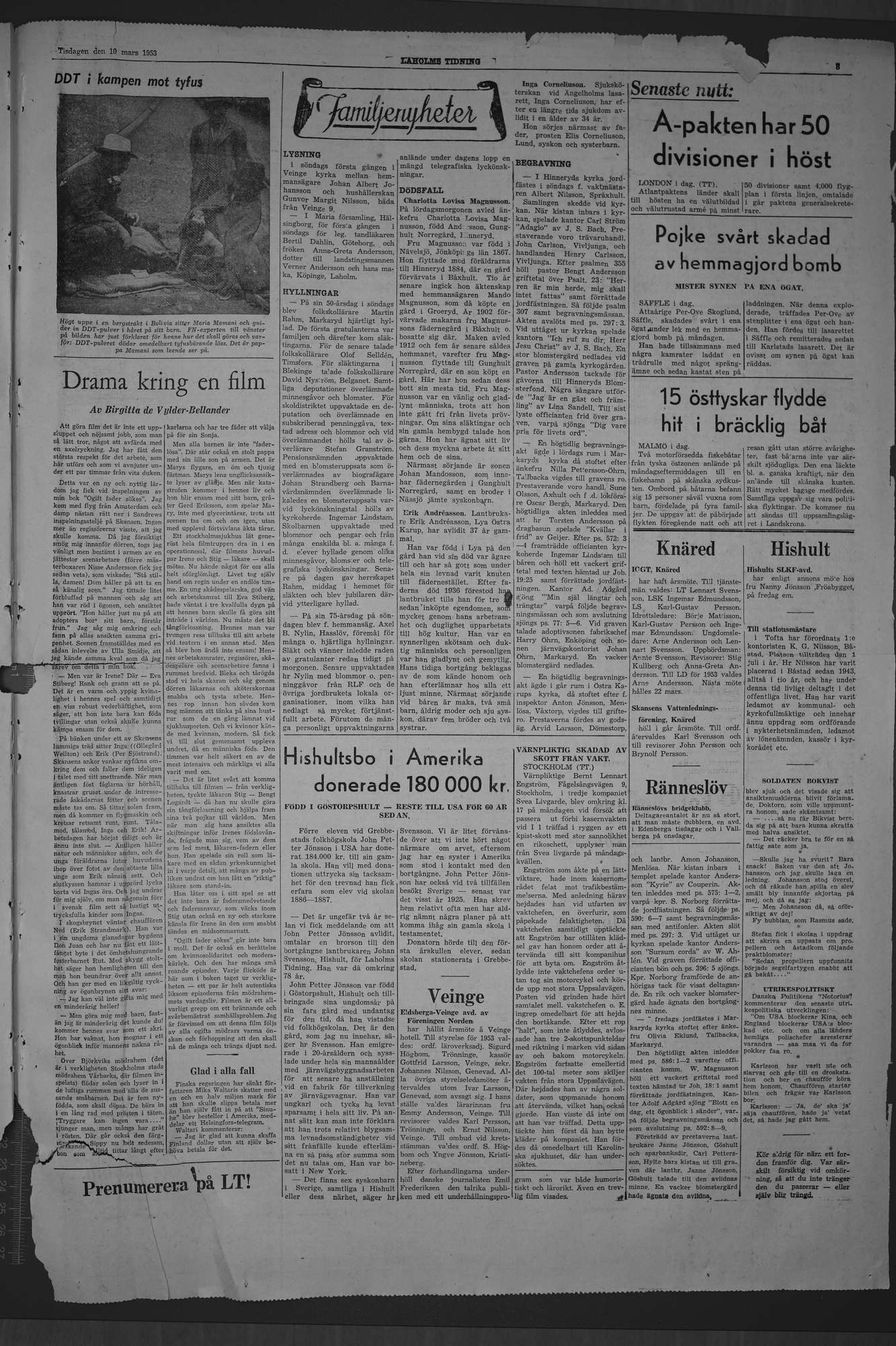 Laholms Tidning Tisdag 10 mars 1953, sida 3