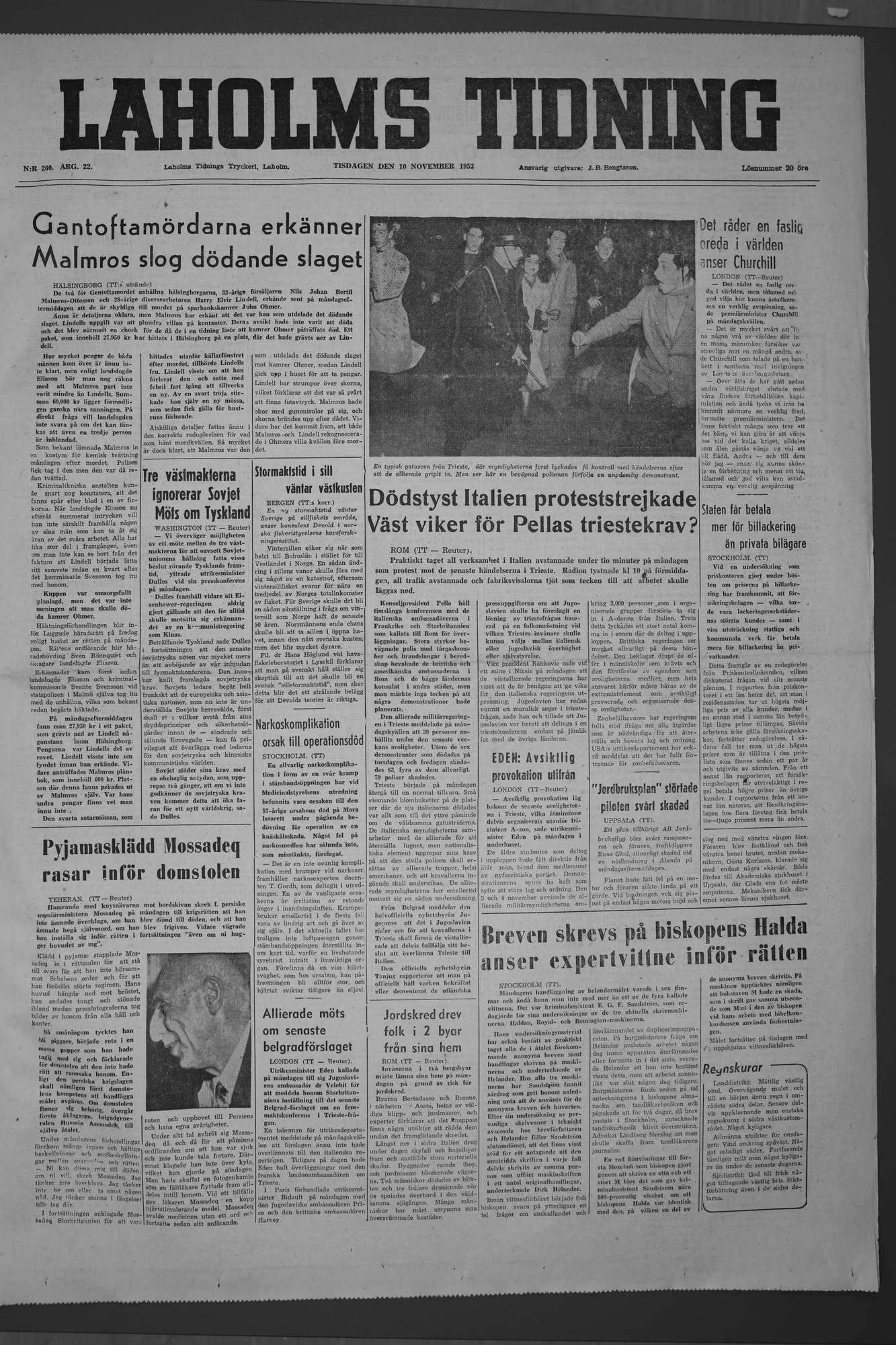 Laholms Tidning Tisdag 10 november 1953, sida 1