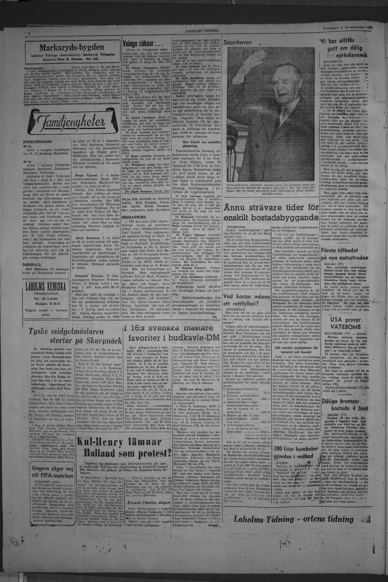 Laholms Tidning Torsdag 10 september 1953, sida 4