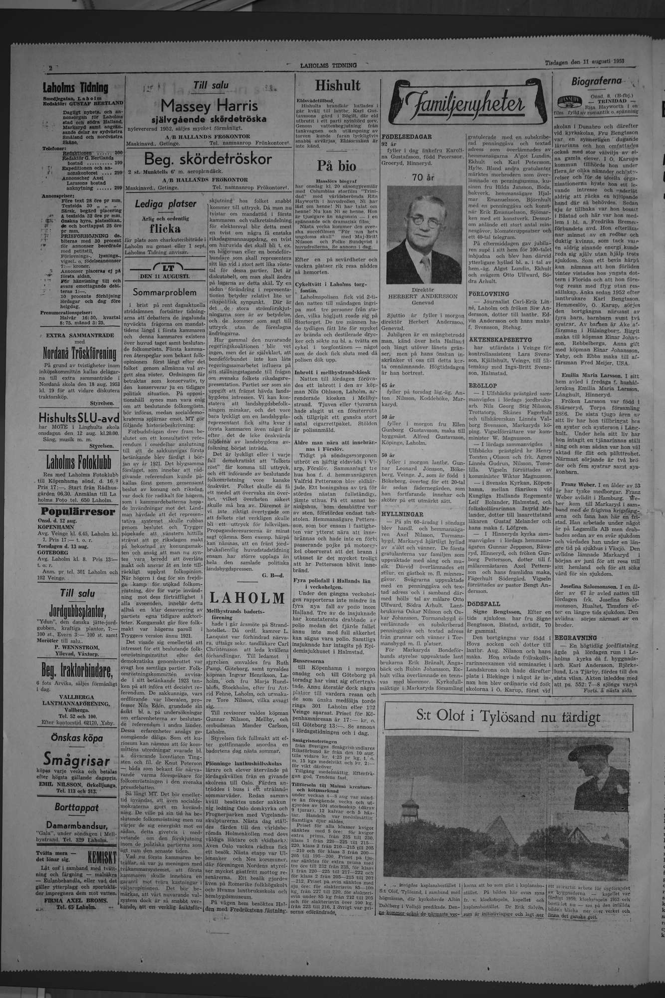 Laholms Tidning Tisdag 11 augusti 1953, sida 2