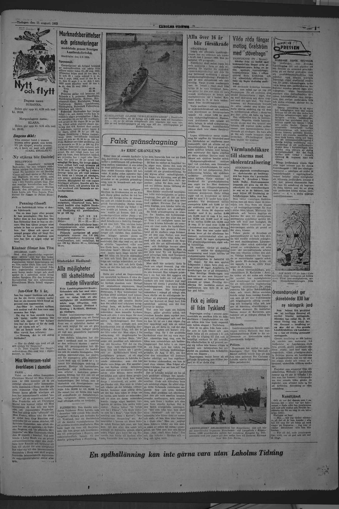 Laholms Tidning Tisdag 11 augusti 1953, sida 5