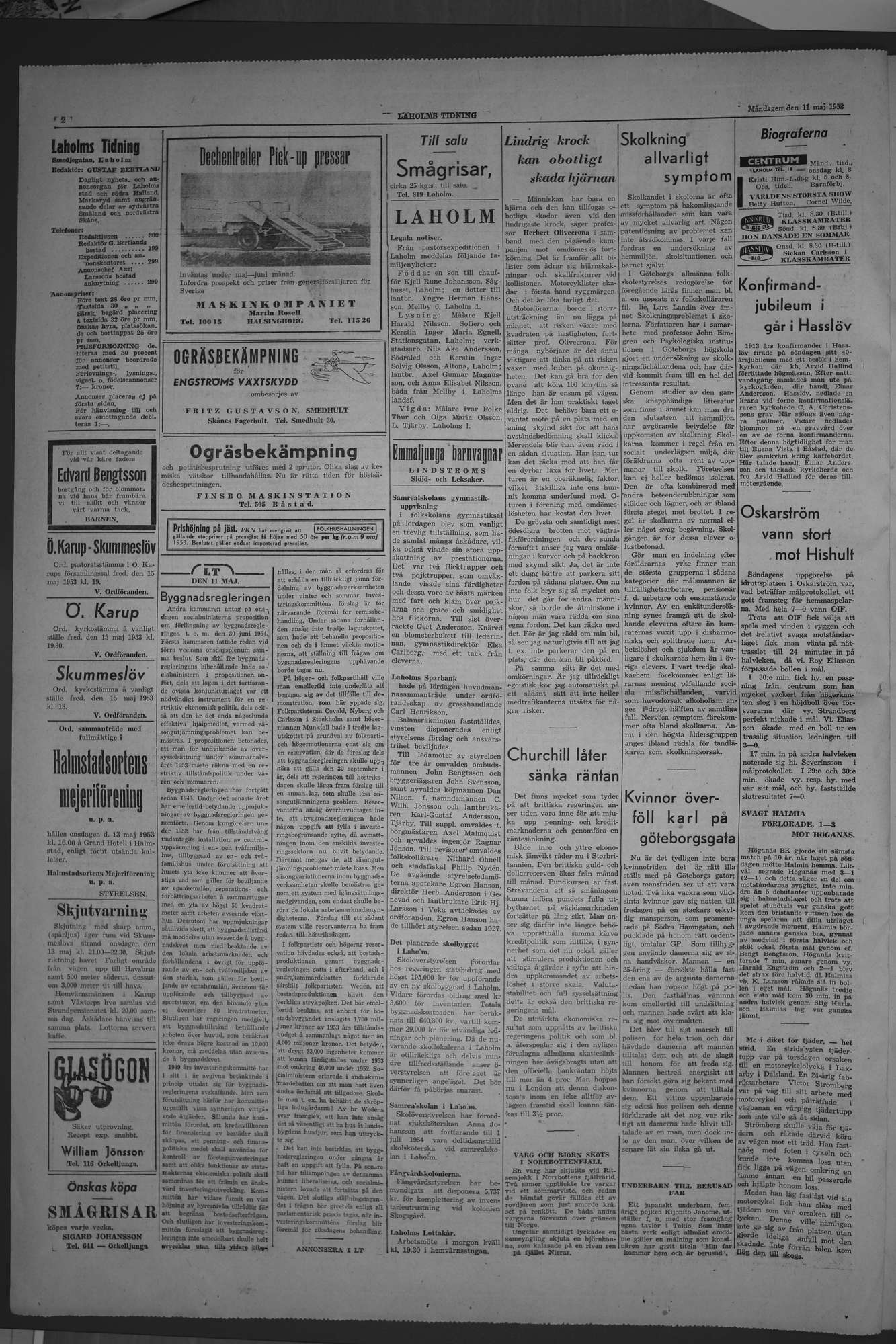 Laholms Tidning Måndag 11 maj 1953, sida 2