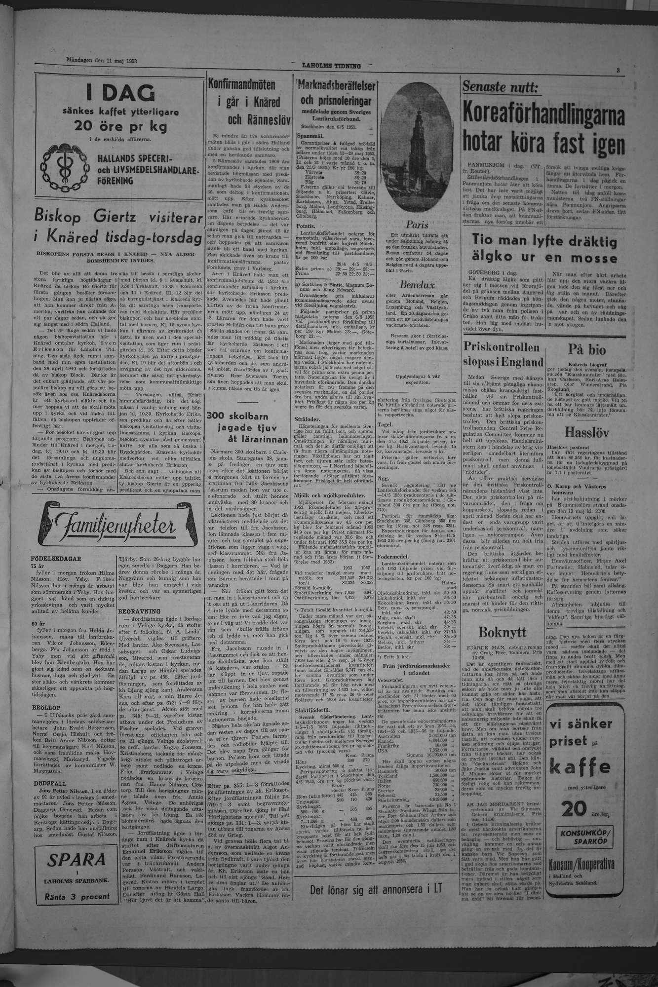 Laholms Tidning Måndag 11 maj 1953, sida 3
