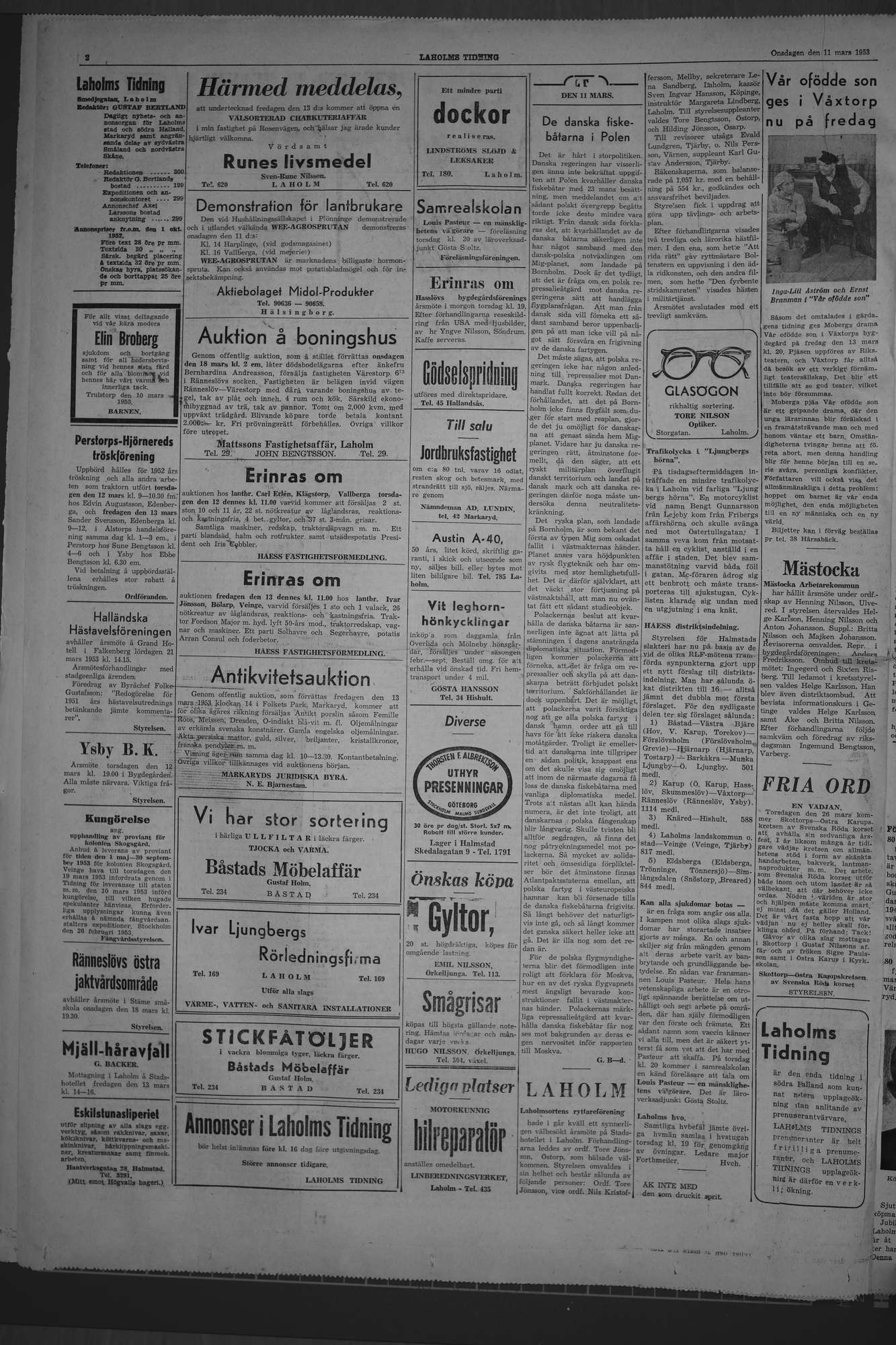 Laholms Tidning Onsdag 11 mars 1953, sida 2