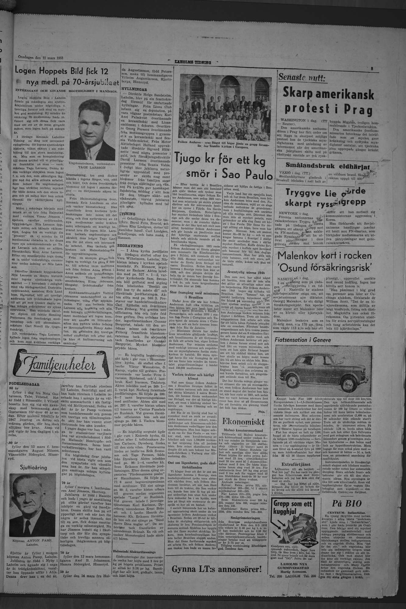 Laholms Tidning Onsdag 11 mars 1953, sida 3