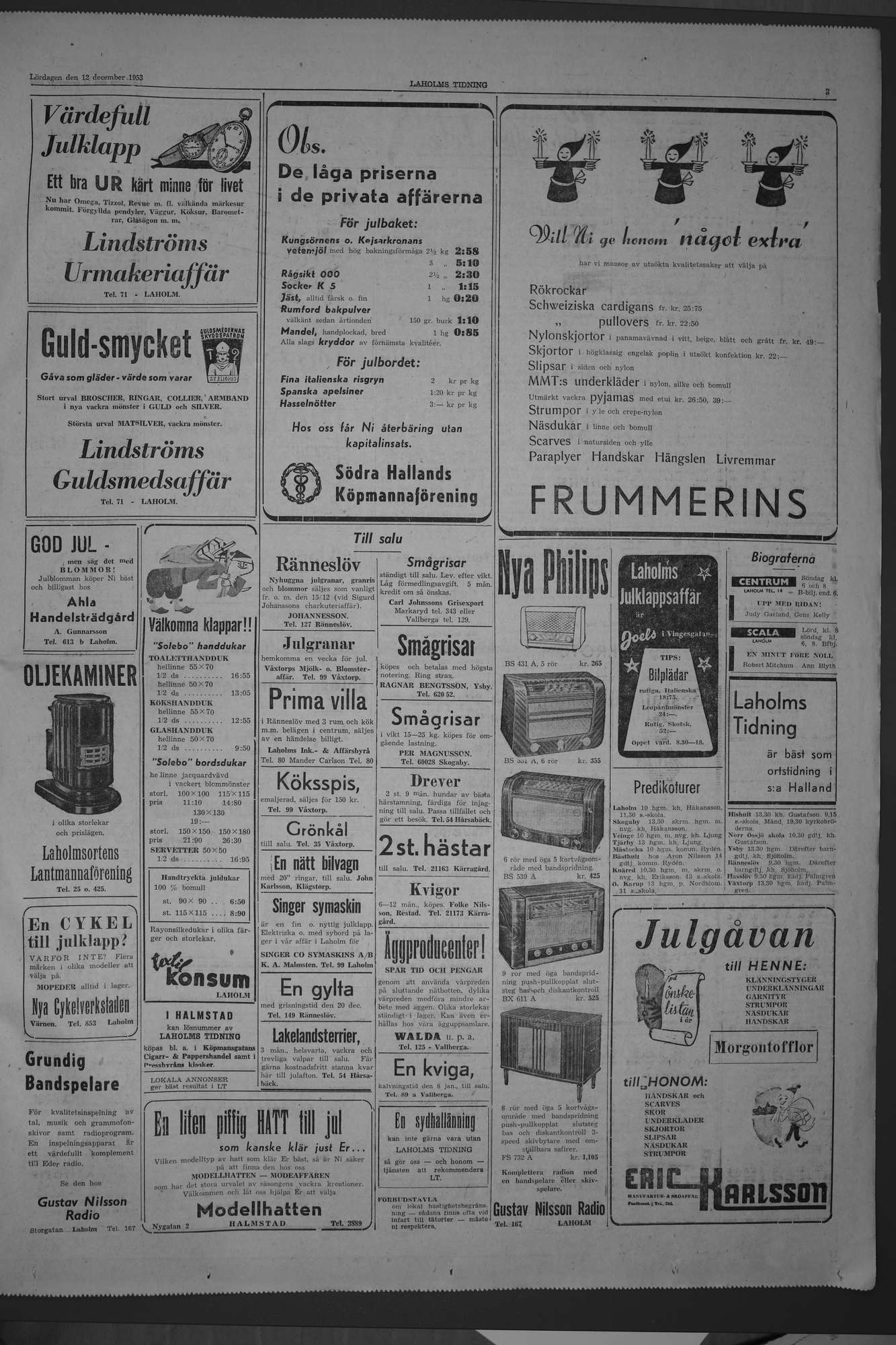 Laholms Tidning Lördag 12 december 1953, sida 3