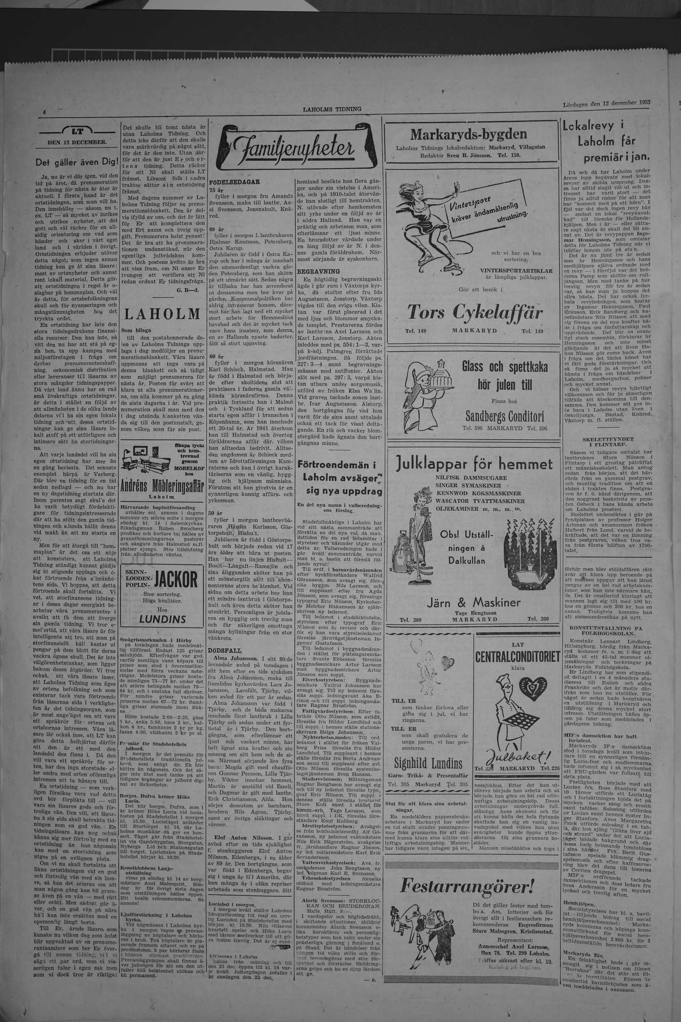 Laholms Tidning Lördag 12 december 1953, sida 4