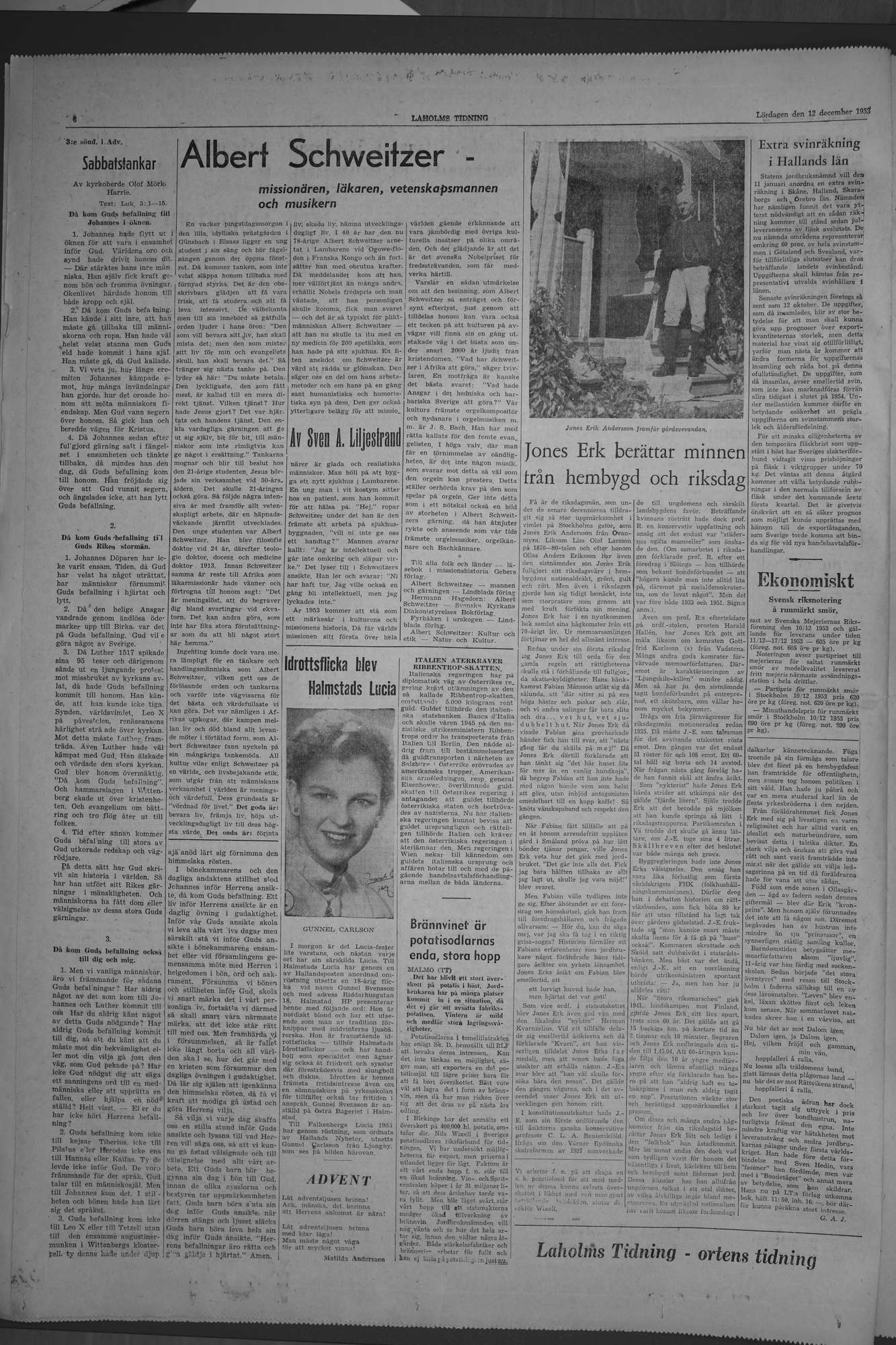 Laholms Tidning Lördag 12 december 1953, sida 6