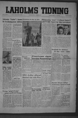 Förstasidan, Torsdag 12 februari 1953