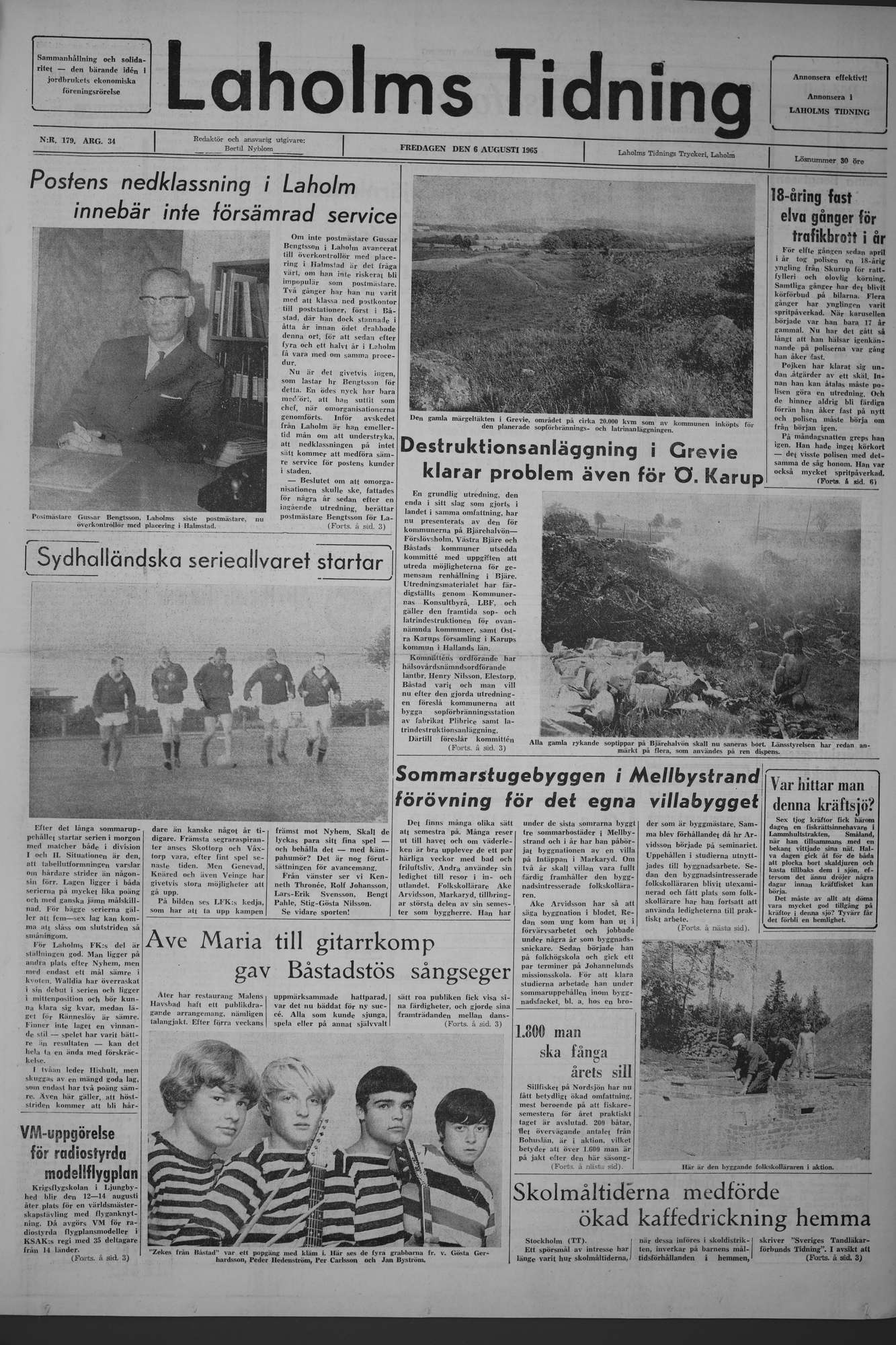 Laholms Tidning Fredag 6 augusti 1965, sida 1