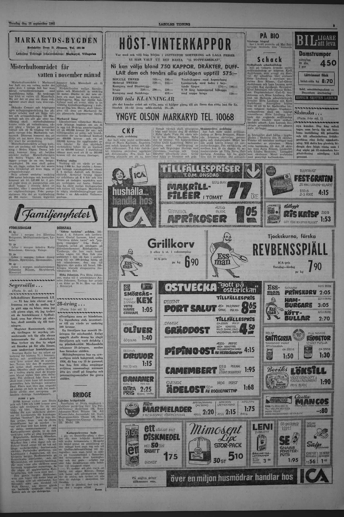 Laholms Tidning Torsdag 16 september 1965, sida 3