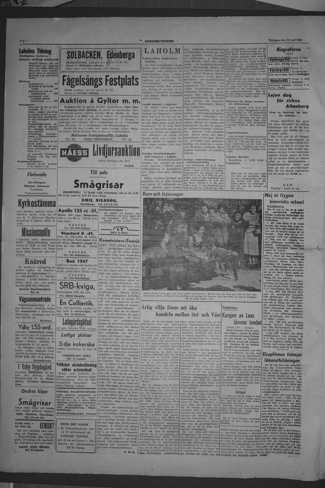 Laholms Tidning Tisdag 12 maj 1953, sida 2