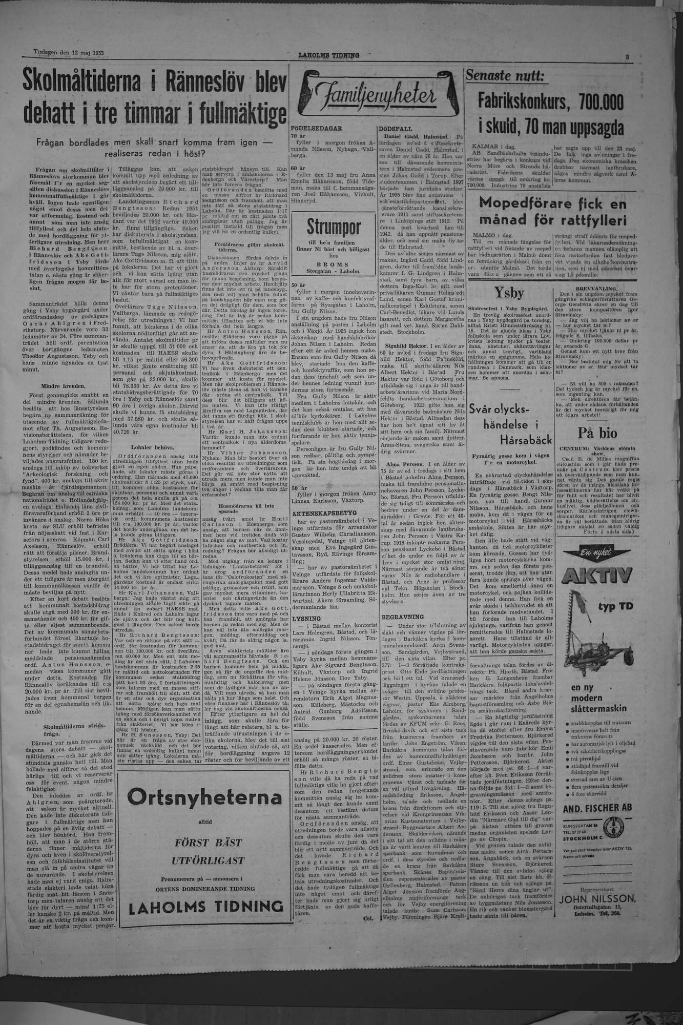 Laholms Tidning Tisdag 12 maj 1953, sida 3