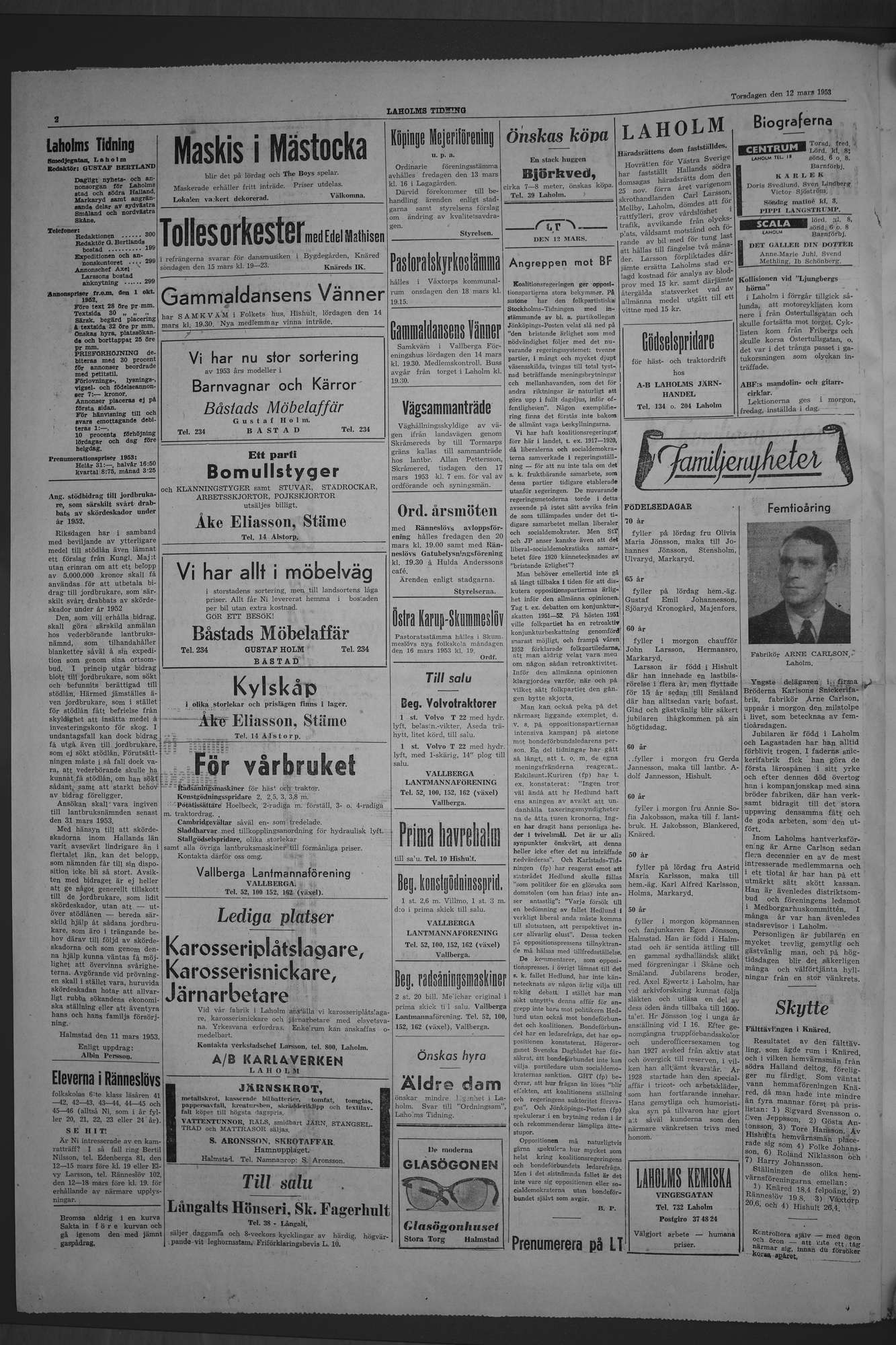Laholms Tidning Torsdag 12 mars 1953, sida 2