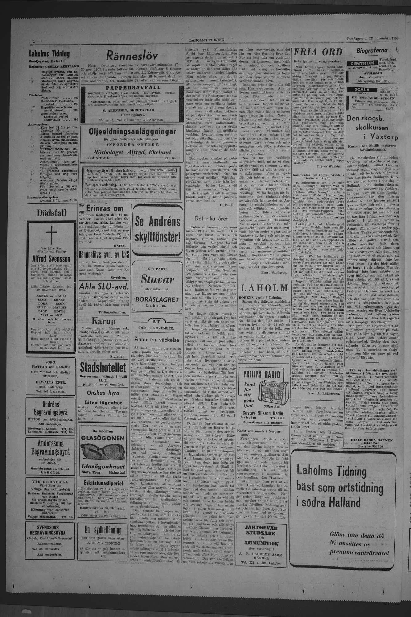 Laholms Tidning Torsdag 12 november 1953, sida 2