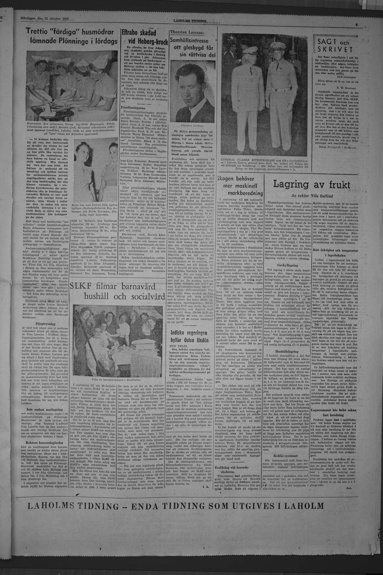 Laholms Tidning Måndag 12 oktober 1953, sida 5