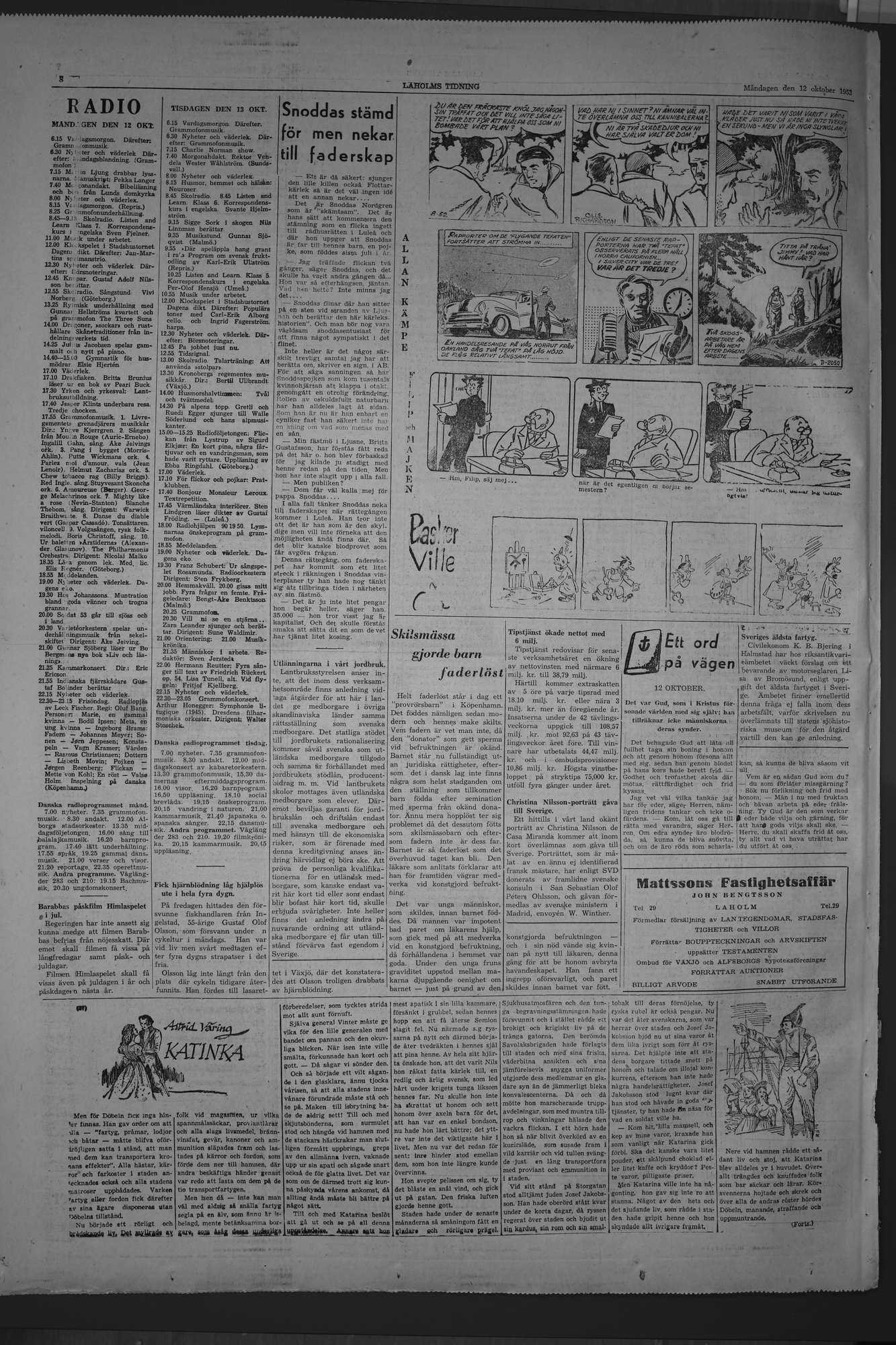 Laholms Tidning Måndag 12 oktober 1953, sida 8