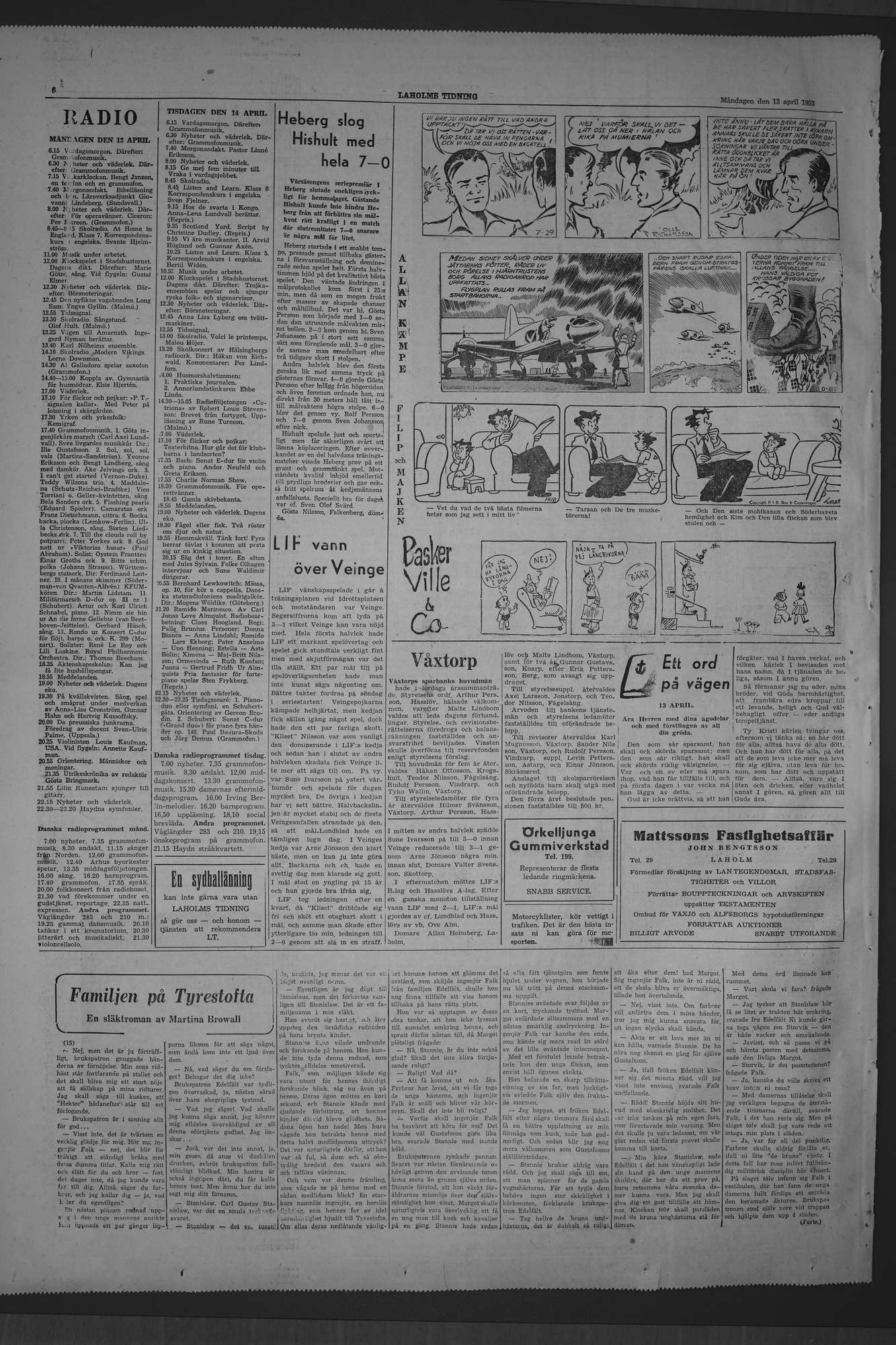 Laholms Tidning Måndag 13 april 1953, sida 6