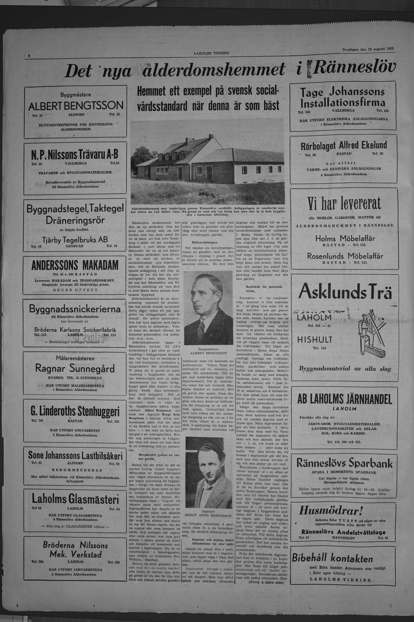 Laholms Tidning Torsdag 13 augusti 1953, sida 4