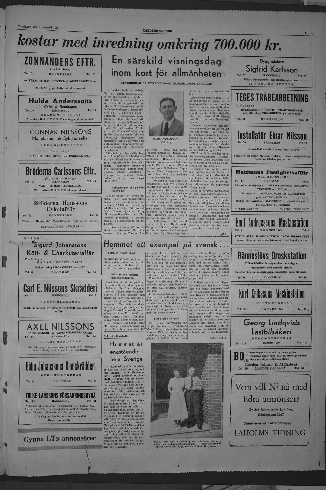 Laholms Tidning Torsdag 13 augusti 1953, sida 5