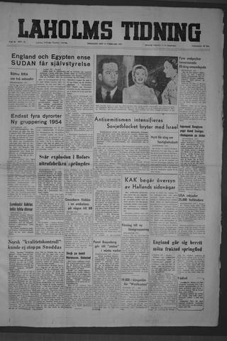 Förstasidan, Fredag 13 februari 1953