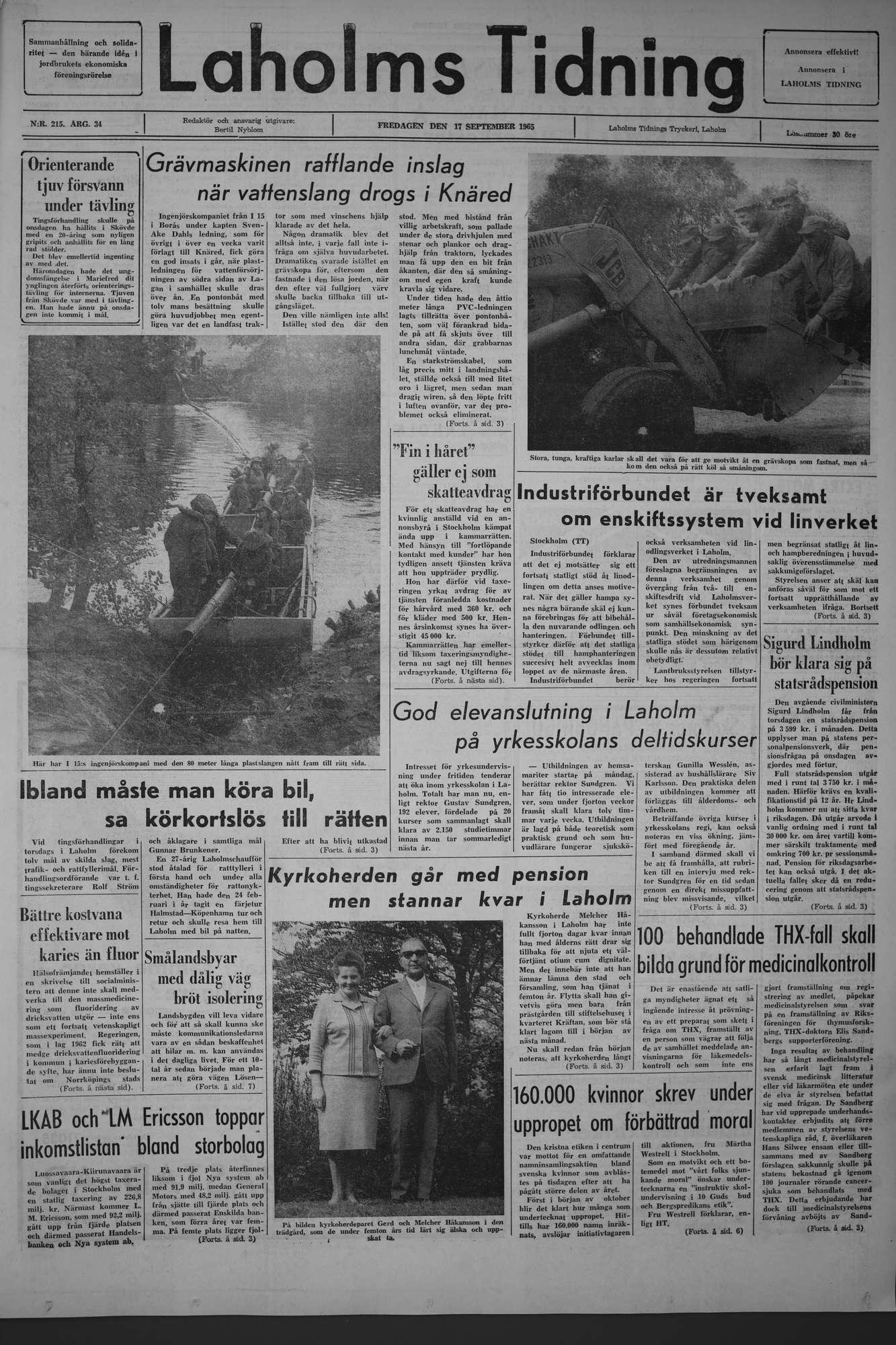 Laholms Tidning Fredag 17 september 1965, sida 1