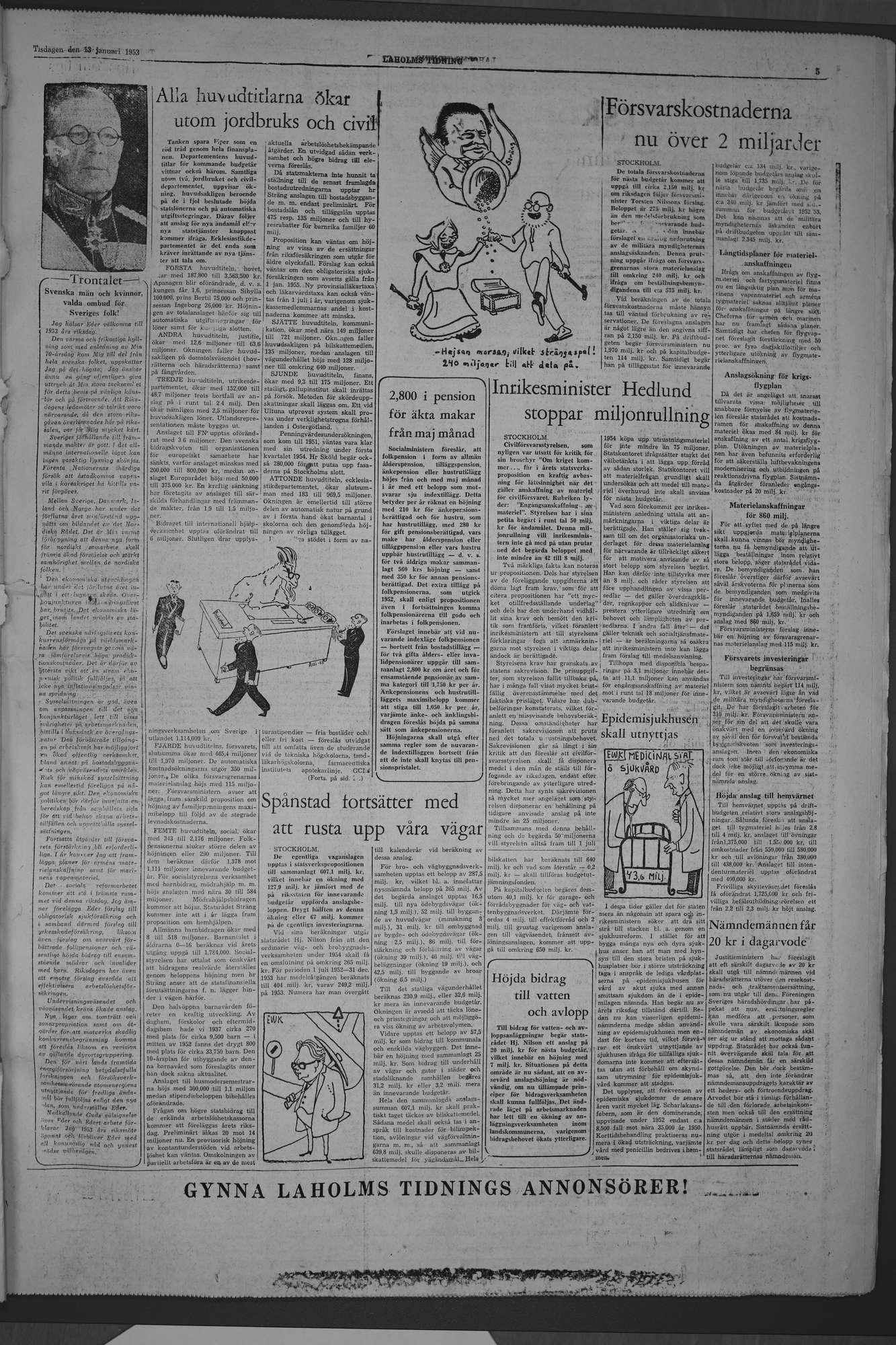 Laholms Tidning Tisdag 13 januari 1953, sida 5